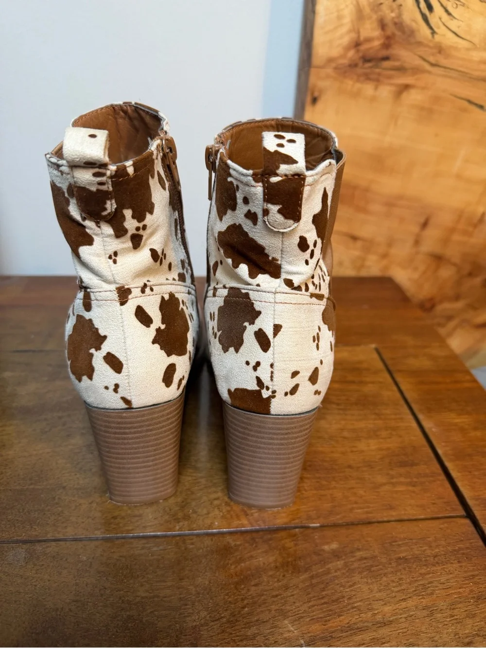 Cow Print Ankle Boots - Women